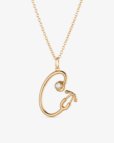 Stethoscope Initial Diamond Necklace